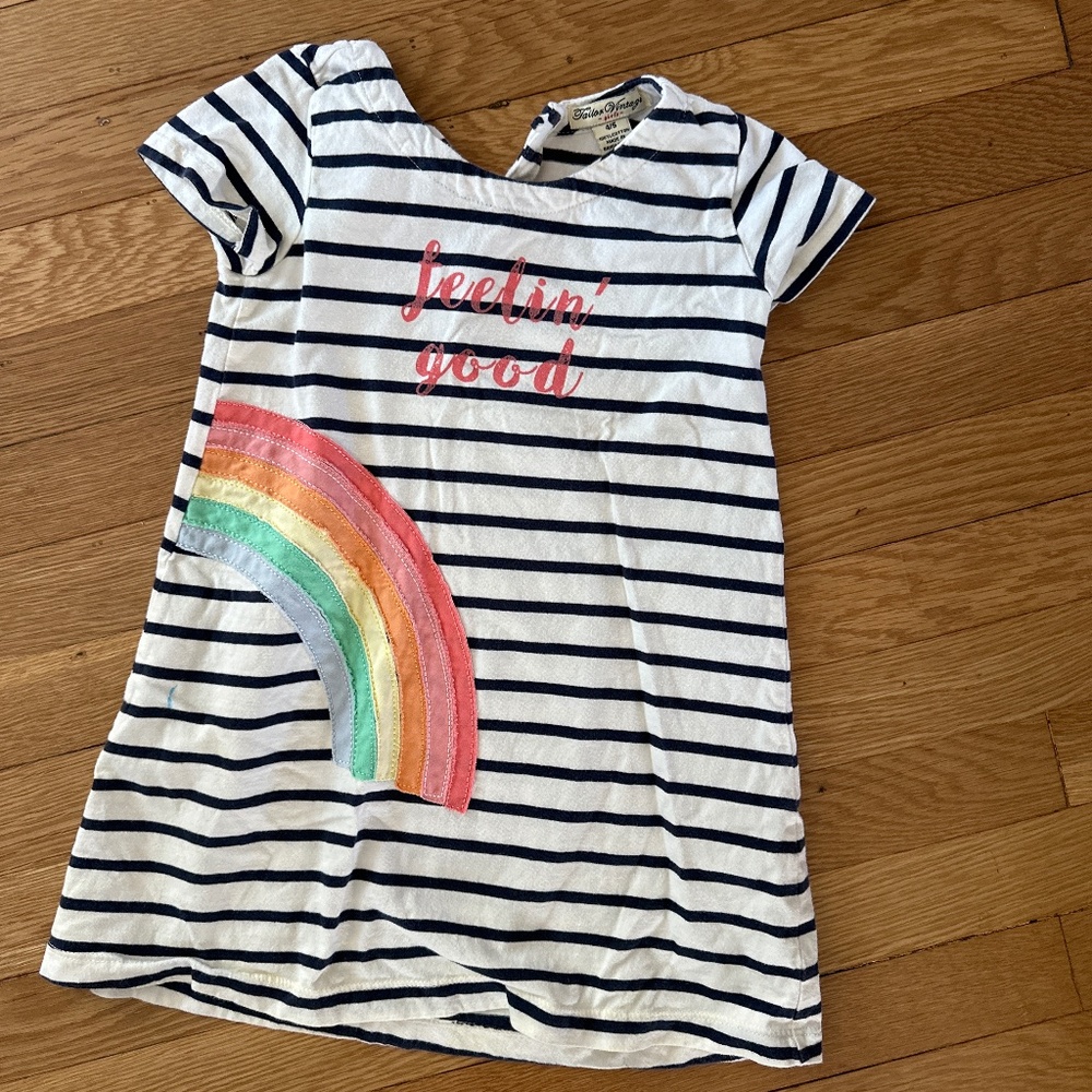 Striped  girls dress with rainbow detail